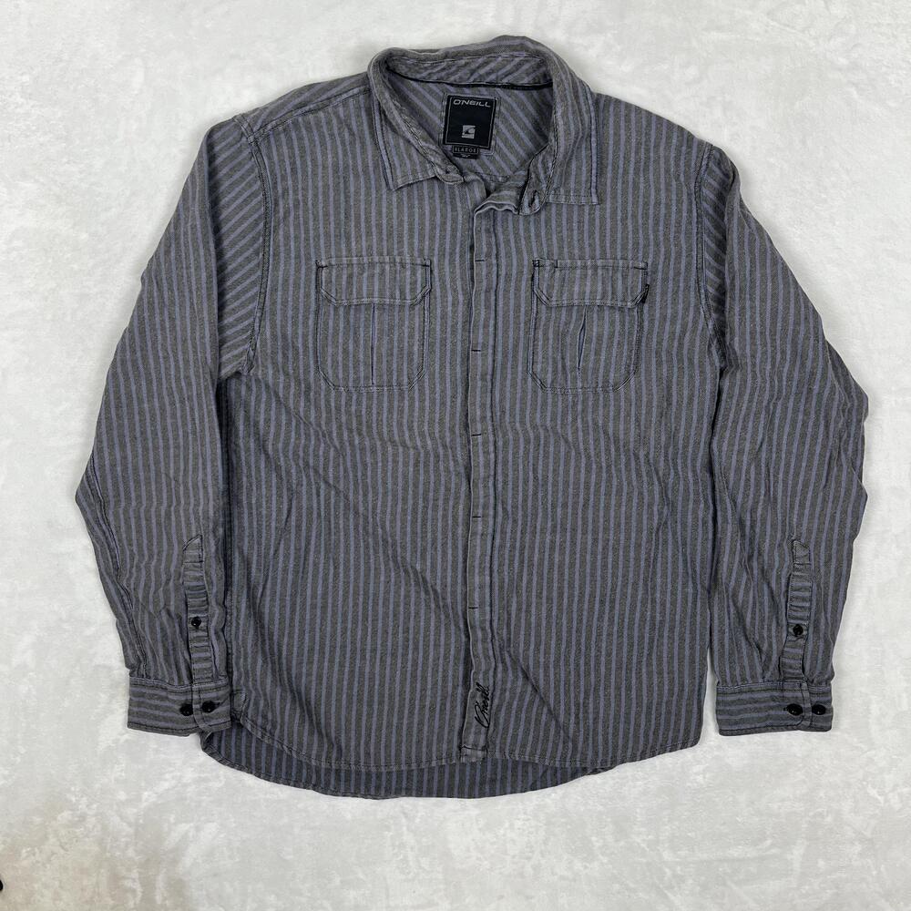 O'Neill Shirt Mens XL Gray Striped Twill Long Sleeve Button Front Casual